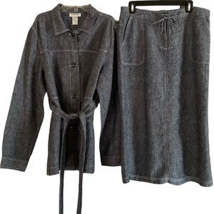 Vintage Chadwick's Heathered Blue 100% Linen Jacket and Skirt Coord Set Tall